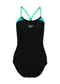 Speedo, Damen Sportlicher Badeanzug mit tiefem R&uuml;ckenausschnitt, Blau / Gr&uuml;n / Schwarz