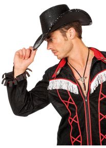 maskworld Pailletten Cowboyhut schwarz