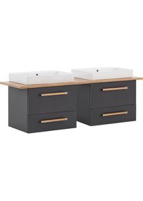Waschtisch »Duo«, 165 cm Breite , grau , Schildmeyer , anthrazit/eiche landhausfb.