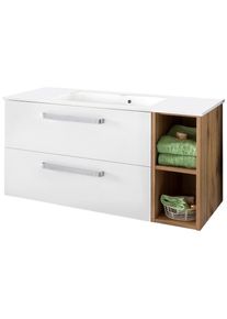 Waschtisch »Malina«, Breite 102 cm, mit Mineralgussbecken , weiss , Schildmeyer , kreideweiss/Eiche Landhaus