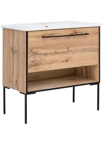 Waschtisch »Maxima«, Breite 85 cm, mit Keramikbecken , braun , Schildmeyer , Eiche Landhaus
