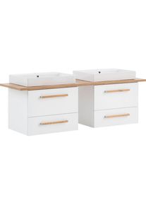 Waschtisch »Duo«, 165 cm Breite , weiss , Schildmeyer , kreideweiss/eiche landhausfb.