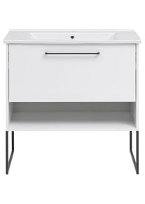 Waschtisch »Limone«, Breite 85 cm, mit Keramikbecken , weiss , Schildmeyer , kreideweiss