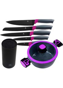 King Kochtopf »Carbon Optic«, Aluminiumguss, (Set, 7 tlg.), Induktion, inkl. Messerblock mit 5 Messern lila beere/schwarz