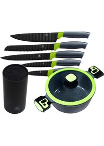 King Kochtopf »Carbon Optic«, Aluminiumguss, (Set, 7 tlg.), Induktion, inkl. Messerblock mit 5 Messern grün grün/schwarz