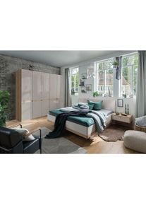 Futonbett »Barcelona«, schwebendes Fussteil mit seitlicher Verblendung , braun , Wiemann , Champagner/Bianco-Eiche-Nachbildung