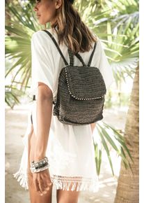 Lascana Rucksack, Aus Bast mit Metallapplikation Vegan Schwarz