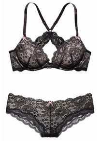 Lascana Set: Push-Up-Bh, Set, 2 Tlg., mit Panty, mit Zarter Spitze, Sexy Dessous Schwarz, Größe 75 (36/38)