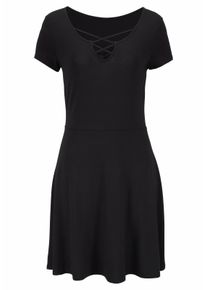 Lascana Sommerkleid, mit Zierb&auml;ndern Am Ausschnitt Schwarz, Gr&ouml;&szlig;e 34