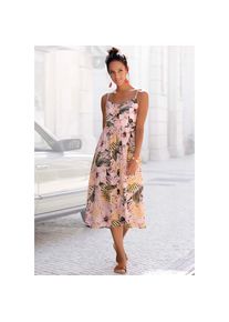 Lascana , Sommerkleid, aus Leinenmix , orange , N-Gr , apricot-bedruckt , Angesagte Midil&auml;nge