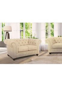 2-Sitzer »Duc«, hochwertige Knopfheftung im Rücken, Samtoptik mich changierender Optik , beige , Home Affaire