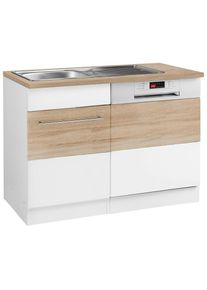 HELD MÖBEL Spülenschrank »Trient«, 110 cm breit, inkl. Tür/Socke für Einbaugeschirrspüler , weiss , HELD MÖBEL , made_in_germany , weiss matt/eichefarben