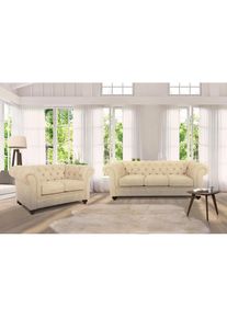 3-Sitzer »Duc«, hochwertige Knopfheftung im Rücken, Samtoptik mich changierender Optik , beige , Home Affaire