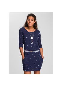 Kangaroos , Jerseykleid, (Set, mit abnehmbarem G&uuml;rtel), im sommerlichen Print , blau , N-Gr , marine , Druck-Kleid mit Rundhals-Ausschnitt von...