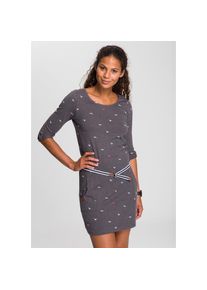 Kangaroos , Jerseykleid, (Set, mit abnehmbarem G&uuml;rtel), im sommerlichen Print , grau , N-Gr , anthrazit-meliert , Druck-Kleid mit...
