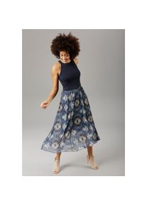Aniston SELECTED , Sommerkleid, mit Batik-Druck , blau , N-Gr , dunkelblau-braun-blau-beige , Damenkleid im aktullen Batik-Muster
