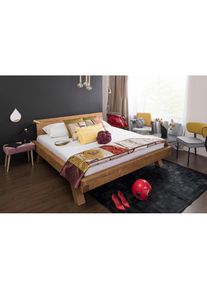 Massivholzbett &raquo;Eik&laquo;, Balkenbett in rustikaler Landhaus Optik , beige , Salesfever , natur