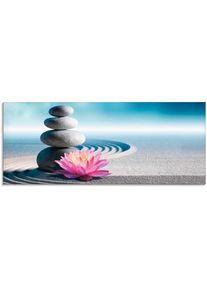 Glasbild »Sand, Lilie und Spa-Steine in Zen-Garten«, Zen, (1 St.) , blau , Artland
