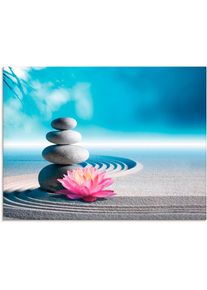 Glasbild »Sand, Lilie und Spa-Steine in Zen-Garten«, Zen, (1 St.) , blau , Artland