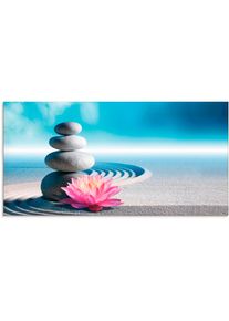 Glasbild »Sand, Lilie und Spa-Steine in Zen-Garten«, Zen, (1 St.) , blau , Artland