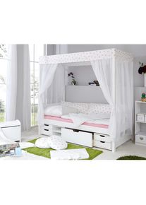 Himmelbett »Lino« , weiss , Ticaa , Kiefer massiv weiss gewachst