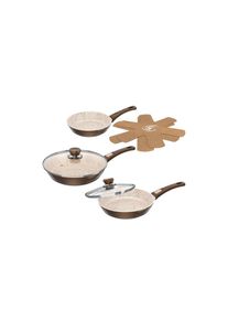 Bratpfanne »Bratpfanne Cerafit Granit«, Keramik, (Set, 7 tlg., 2 x Vlies Einleger zum Schutz der Pfannen) , braun , Genius , braun/weiss