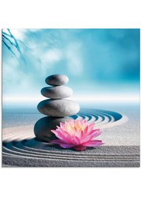 Glasbild »Sand, Lilie und Spa-Steine in Zen-Garten«, Zen, (1 St.) , blau , Artland