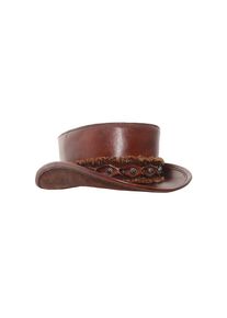 maskworld Platte leren hoge hoed bruin