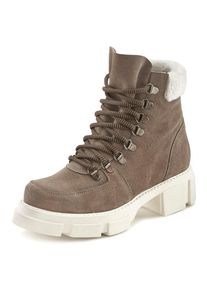 LASCANA, Femmes Bottines à lacets, moka / blanc cassé