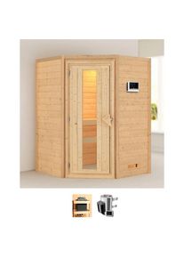 Karibu Sauna »Agneta«, (Set), 3, 6-kW-Plug & Play Ofen mit externer Steuerung beige naturbelassen