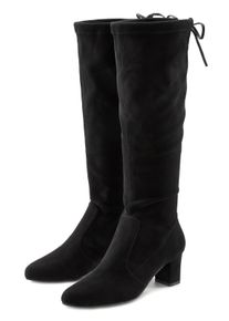 Lascana Stiefel, Aus Elastischem Stretchmaterial mit Langschaft Und Blockabsatz Vegan Schwarz, Größe 40