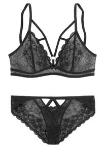 Petite Fleur Gold farben Set: Bralette-Bh, Set, 2 Tlg., mit Tanga, Aus Floraler, Leicht Transparenter Spitze, Sexy Dessous Silberfarben, Größe 44