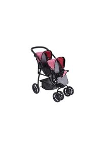 KNORRTOYS® , Puppen-Zwillingsbuggy »Milo jeans grey«, (Ausstattung: Höhenverstellbarer Griff, Zubehörkorb/-netz) , rosa , Puppenwagen & -wiegen