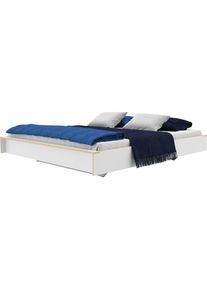 Müllermöbel Bettgestell »FLAI«, ohne Kopfteil in 4 Breiten, klassische Höhe 34 cm , weiss , Müller SMALL LIVING , weiss mit Birkenkante