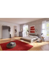 Müllermöbel Bettgestell »FLAI«, mit Kopfteil in 4 Breiten, klassische Höhe 34 cm , grau , Müller SMALL LIVING , anthrazit mit Birkenkante