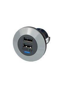 Alfatronix Charger, Front Fitting, IP65, Car, 2x USB-A, 3A, 15W, Black - PV65-DFF