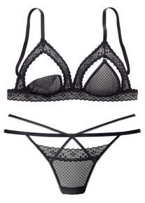 Petite Fleur Gold farben Set: Ouvert-Bh, Set, 2 Tlg., mit String, mit Aufknöpfbaren Cups, Sexy Dessous Schwarz, Größe 90 (44/46)