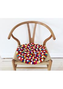 WOOLDOT Sitzkissen »Mixed Color«, (4 St.), rund, Filzkugel-Teppich, reine Wolle, auch als Set bestellbar bunt bunt/dunkelrot + gemustert