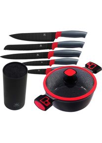 King Kochtopf »Carbon Optic«, Aluminiumguss, (Set, 7 tlg.), Induktion, inkl. Messerblock mit 5 Messern rot rot/schwarz