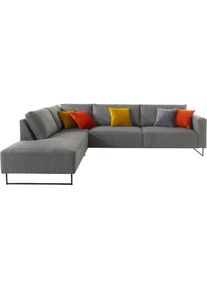 Ecksofa »Jagger«, inklusive Zierkissen in Samtoptik, mit Metall Beinen , grau , Places of Style , hellgrau