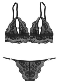 JETTE Set: Bügelloser Bh, mit Ministring, Aus Transparenter Spitze, Sexy Dessous Schwarz, Größe 36