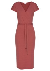 Lascana Midikleid, mit Bindegürtel, Aus Rippware Orange, Größe 34