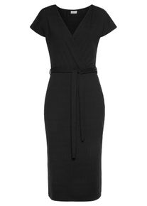 Lascana Midikleid, mit Bindegürtel, Aus Rippware Schwarz, Größe 38