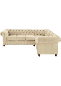 Ecksofa »Duc«, hochwertige Knopfheftung im Rücken, Samtoptik mit changierender Optik , beige , Home Affaire
