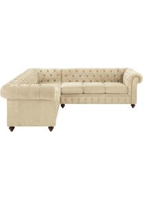Ecksofa »Duc«, hochwertige Knopfheftung im Rücken, Samtoptik mit changierender Optik , beige , Home Affaire