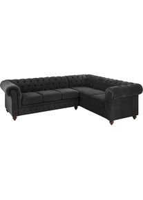 Ecksofa »Duc«, hochwertige Knopfheftung im Rücken, Samtoptik mit changierender Optik , grau , Home Affaire , anthrazit