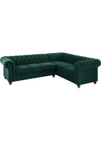 Ecksofa »Duc«, hochwertige Knopfheftung im Rücken, Samtoptik mit changierender Optik , grün , Home Affaire