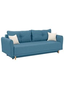 Schlafsofa »Scandic«, inkl. 2 Zierkissen und Bettkasten, Knopfheftung in Rückenkissen , blau , Home Affaire