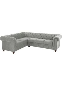 Ecksofa »Duc«, hochwertige Knopfheftung im Rücken, Samtoptik mit changierender Optik , grau , Home Affaire , hellgrau