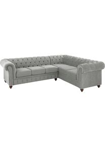 Ecksofa »Duc«, hochwertige Knopfheftung im Rücken, Samtoptik mit changierender Optik , grau , Home Affaire , hellgrau
